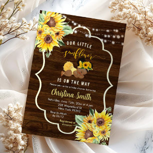 Sunflower is On The Way Afro Girl Baby Shower Invitation