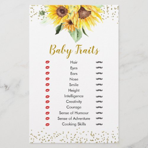 Sunflower is on the way Baby Shower Baby Traits