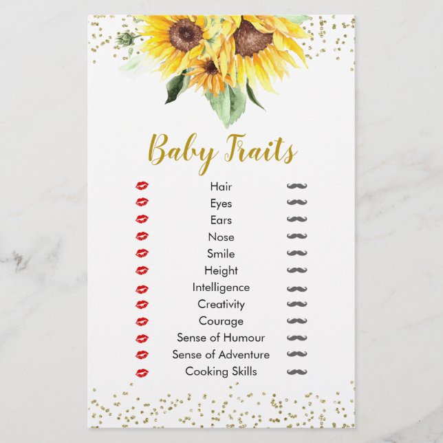 Sunflower is on the way Baby Shower Baby Traits (Front)