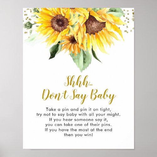 Sunflower is on the way Baby Shower Dont Say Baby Poster