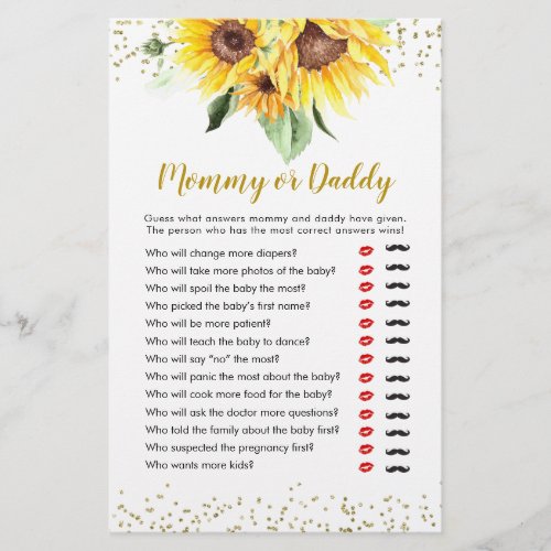 Sunflower is on the way Baby Shower Mommy or Daddy