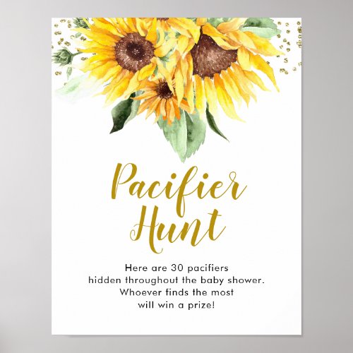 Sunflower is on the way Baby Shower Pacifier Hunt Poster