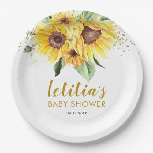 Sunflower is on the way Baby Shower Paper Plate