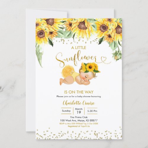 Sunflower is on the way Blonde Girl Baby Shower Invitation