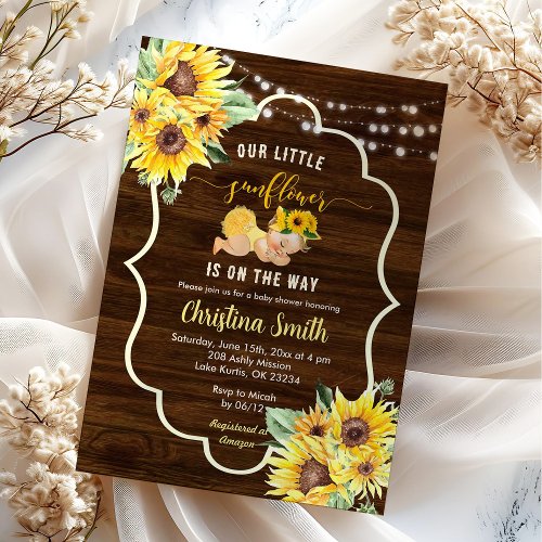 Sunflower Is On The Way Blonde Girl Baby Shower Invitation