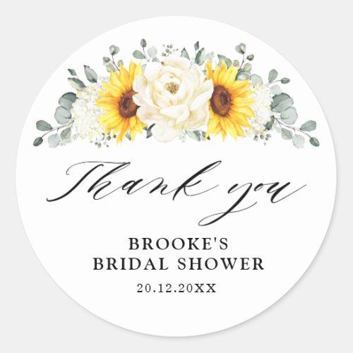 Sunflower Ivory Peony Bridal Shower Thank you Classic Round Sticker
