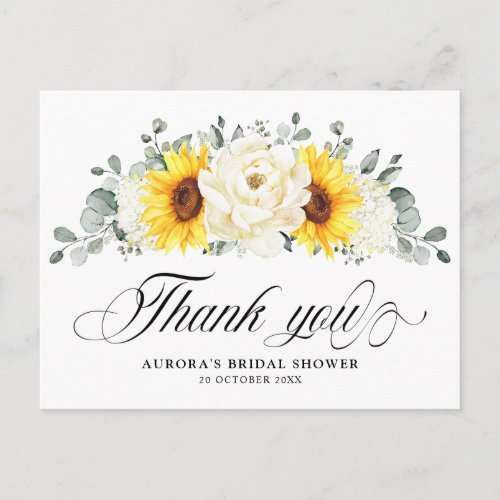 Sunflower Ivory Peony Bridal Shower Thank You Postcard