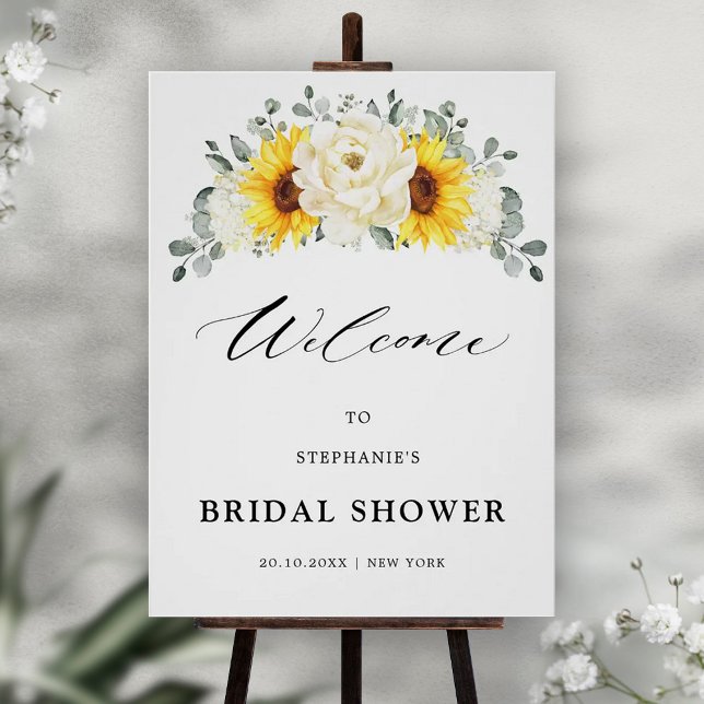 Sunflower Ivory Peony Bridal Shower Welcome Poster (Creator Uploaded)