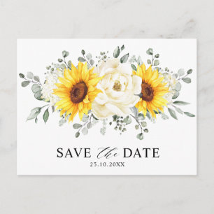 Sunflower Ivory Peony  Eucalyptus Save the Date    Postcard