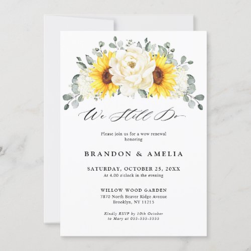 Sunflower Ivory Peony  Eucalyptus We still Do Invitation