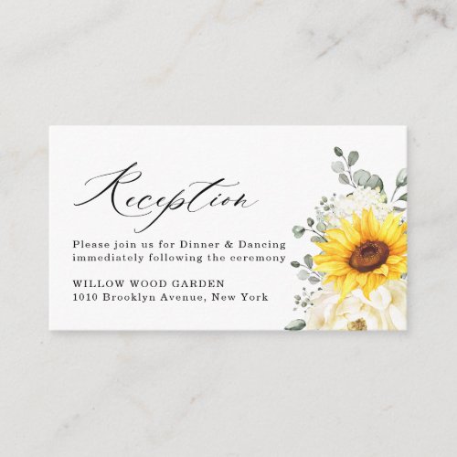 Sunflower Ivory Peony  Eucalyptus Wedding Details Enclosure Card