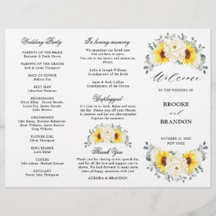 Sunflower Ivory Peony Eucalyptus Wedding Program
