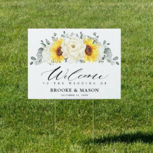 Sunflower Ivory Peony Eucalyptus Wedding Welcome Sign