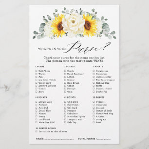Sunflower Ivory Peony Floral  Bridal Shower Game