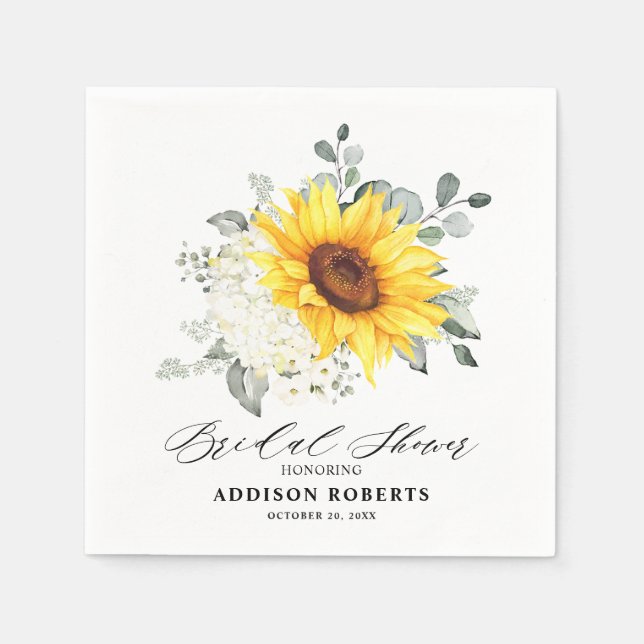Sunflower Ivory Peony Floral Bridal Shower Paper Napkins (Front)