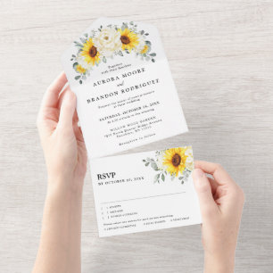 Sunflower Ivory Peony Floral Eucalyptus Wedding    All In One Invitation