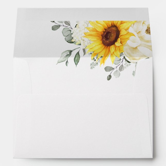 Sunflower Ivory Peony Floral Eucalyptus Wedding   Envelope (Back (Bottom))
