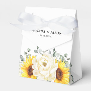 Sunflower Ivory Peony Floral Eucalyptus Wedding    Favor Boxes