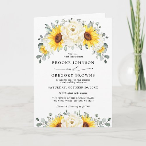 Sunflower Ivory Peony Floral Eucalyptus Wedding    Invitation