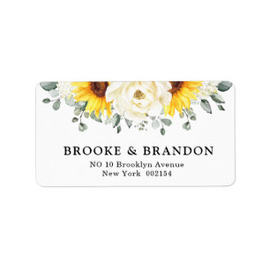 Sunflower Ivory Peony Floral Eucalyptus Wedding Label