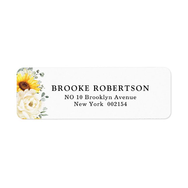 Sunflower Ivory Peony Floral Eucalyptus Wedding    Label (Front)