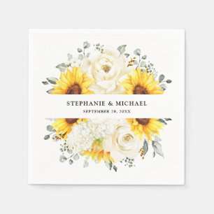 Sunflower Ivory Peony Floral Eucalyptus Wedding Napkins