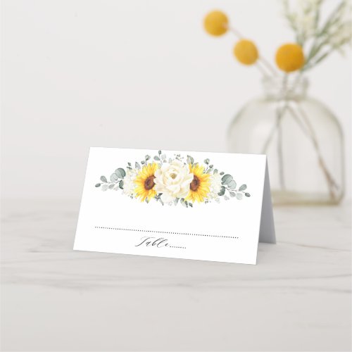 Sunflower Ivory Peony Floral Eucalyptus Wedding    Place Card