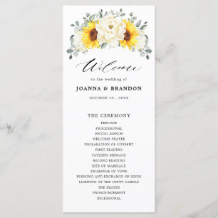 Sunflower Ivory Peony Floral Eucalyptus Wedding Program