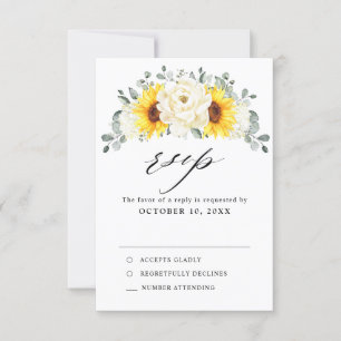 Sunflower Ivory Peony Floral Eucalyptus Wedding RSVP Card