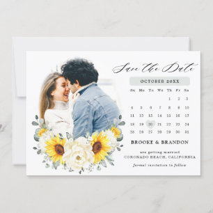 Sunflower Ivory Peony Floral Eucalyptus Wedding    Save The Date