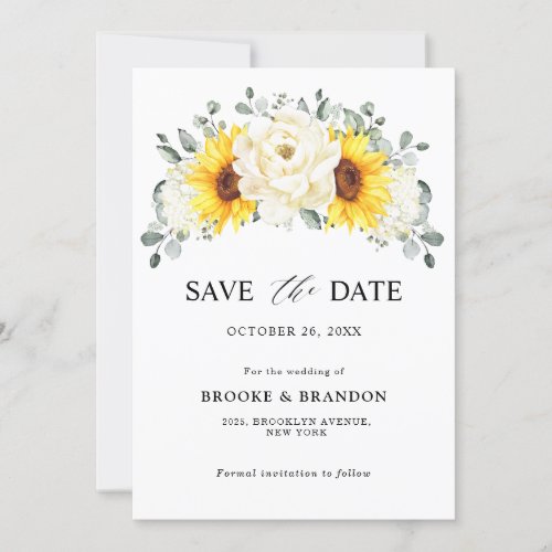 Sunflower Ivory Peony Floral Eucalyptus Wedding    Save The Date