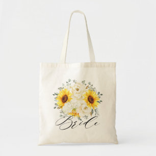 Sunflower Ivory Peony Floral Eucalyptus Wedding Tote Bag