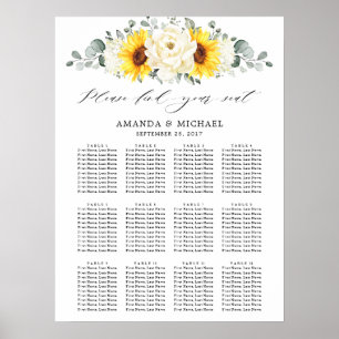 Sunflower Ivory Peony Floral Wedding Seating Chart