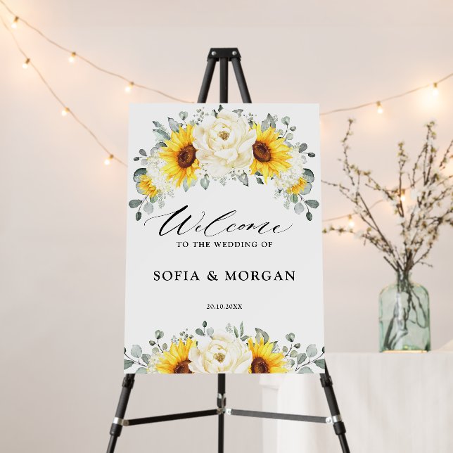 Sunflower Ivory Peony Floral Wedding Welcome Foam Board (In Situ (Stand))