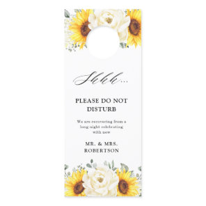 Sunflower Ivory Peony Wedding Do Not Disturb Door Hanger