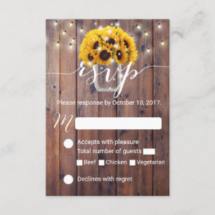 Sunflower Jar Barn Wood Rustic Wedding RSVP Card