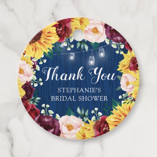 Sunflower Jar Lights Blue Thank You Bridal Shower Favor Tags