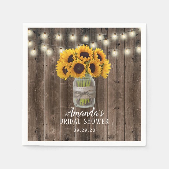 Sunflower Jar Rustic Barn Wood Bridal Shower Napkins (Front)