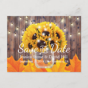 Sunflower Jar Rustic Fall Wedding Save the Date Announcement Postcard