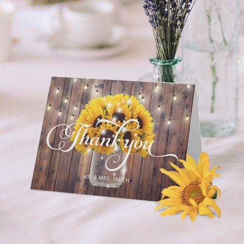 Sunflower Jar String Lights Barn Wedding Thank You