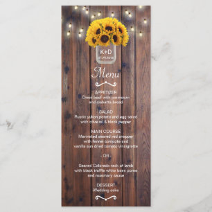 Sunflower Jar String Lights Rustic Wedding Menu