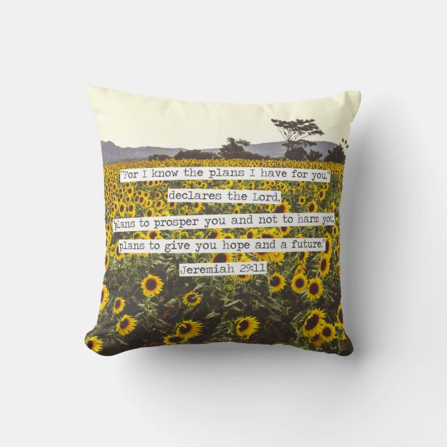 Sunflower Jeremiah Bible Verse Throw Pillow (Front)