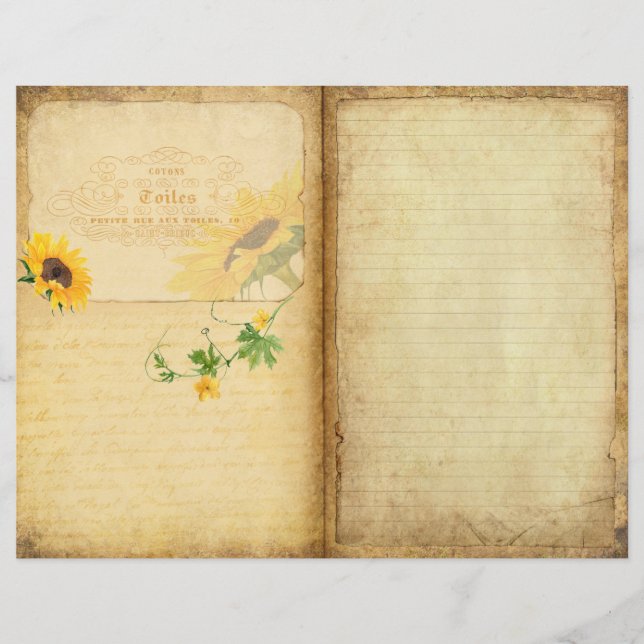 Sunflower Journal Scrapbook Paper (Front)