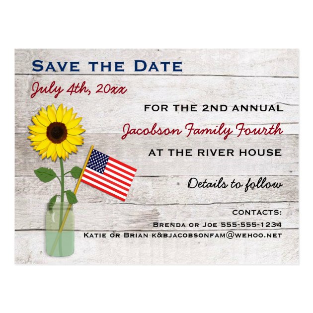 Sunflower July 4th Party Or Reunion Save The Date Postcard