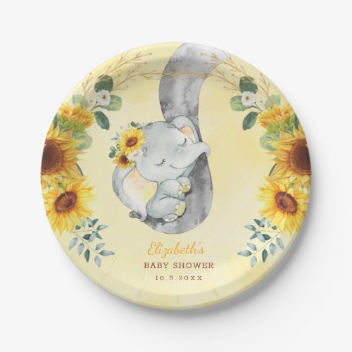 Sunflower Jungle Elephant Baby Shower 1st Birthday Paper Plates