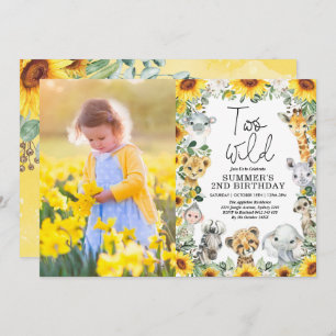 Sunflower Jungle Safari Two Wild Birthday Photo Invitation