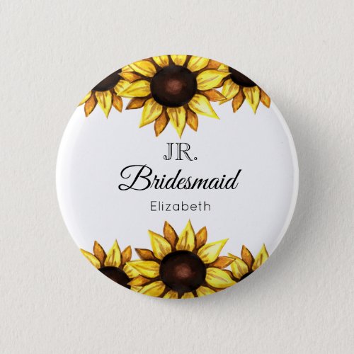 Sunflower Junior Bridesmaid Wedding Button