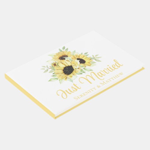 Sunflower Just Married Watercolor Floral Wedding Guest Book
