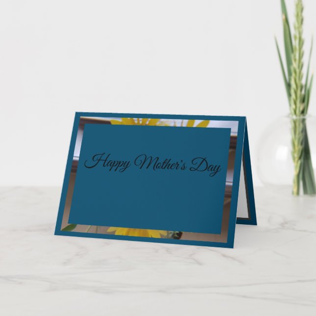 Sunflower Kaleidoscope Blue Mothers Day Card (Front)