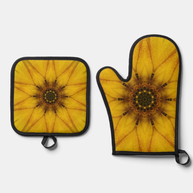 sunflower kaleidoscope oven mitt & pot holder set (Front)